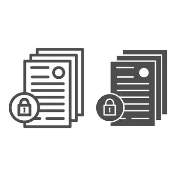Business documents with lock line and solid icon, Black bookkeeping concept 库存插图