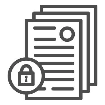 Business documents with lock line icon, Black bookkeeping concept, Limited Illustrazione stock