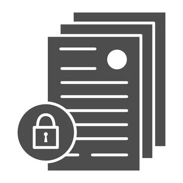Business documents with lock solid icon, Black bookkeeping concept, Limited 库存插图