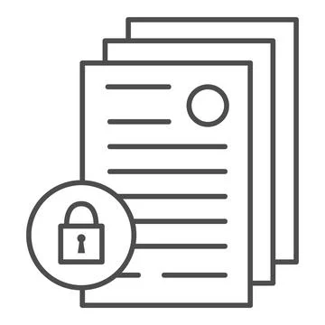 Business documents with lock thin line icon, Black bookkeeping concept, Limited Stock Illustration
