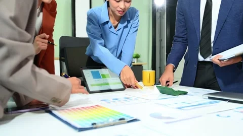 Business documents on office table with smart phone and calculator digital .. Video stock 313858112