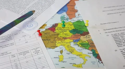 Business documents over papers with numbers and charts. View from above Video stock 59744225