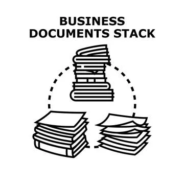Business documents stack and paperwork organization process 库存插图