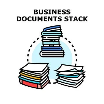 Business documents stack and paperwork organization process 库存插图