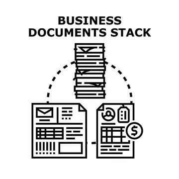 Business documents stack managing financial data process Stock Illustration
