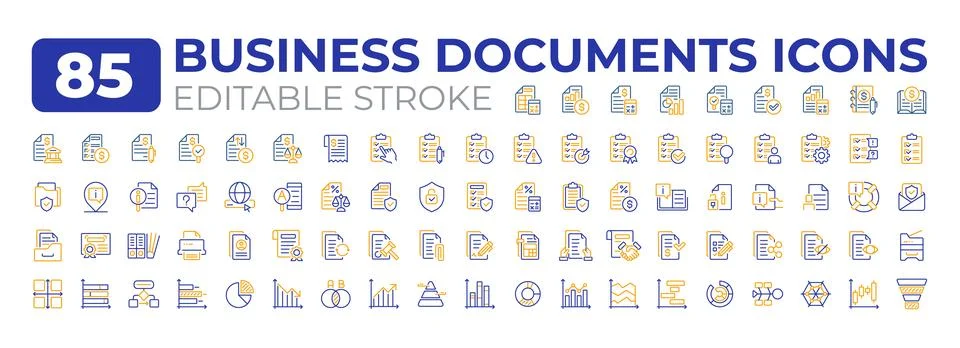 Business documents two color line icons big set Stockillustratie