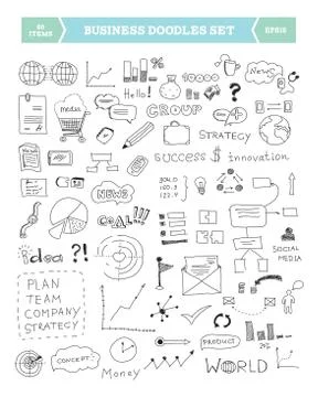 Business doodle elements set Stock Illustration