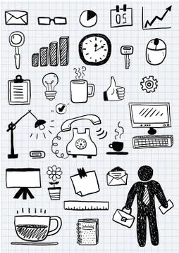 Business doodle sketch set. Vector hand drawn illustration Stock-Illustration
