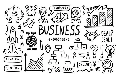 Business doodle vector set. Simple sketch outline marketing icons. Drawing Stock Illustration
