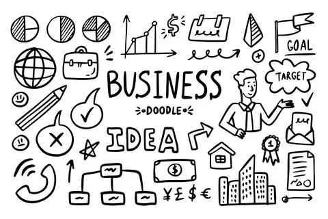 Business doodle vector set. Simple sketch outline marketing icons. Drawing Stock Illustration