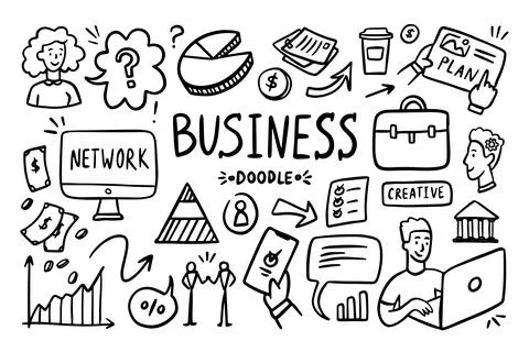 Business doodle vector set. Simple sketch outline marketing icons. Drawing Stock Illustration
