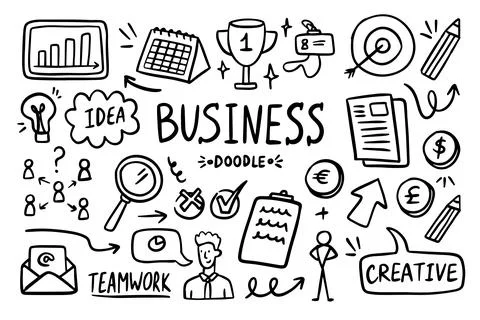 Business doodle vector set. Simple sketch outline marketing icons. Drawing Stock Illustration