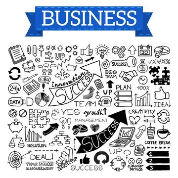 Business doodles set hand drawn with thin line Stock Illustration