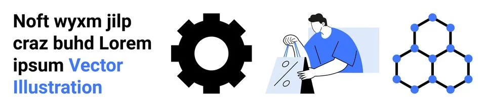 Business, e-commerce, technology, innovation, teamwork, research. Gear icon,  Stock Illustration