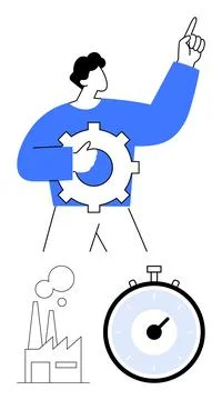 Business Efficiency and Process Optimization Concept with Gear, Factory, an.. Stock Illustration