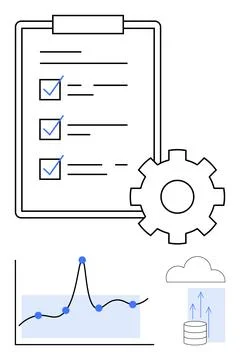 Business Efficiency Checklist, Data Analysis, Cloud Storage, and Optimizati.. Stock Illustration