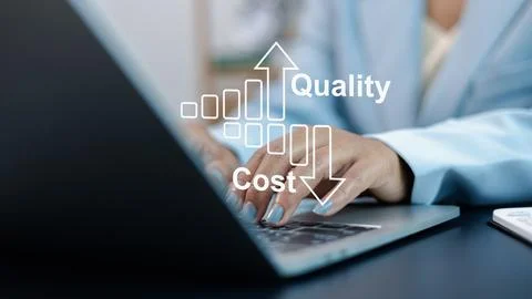 Business Efficiency Concept with Cost Reduction and Quality Improvement on .. Stock Photos
