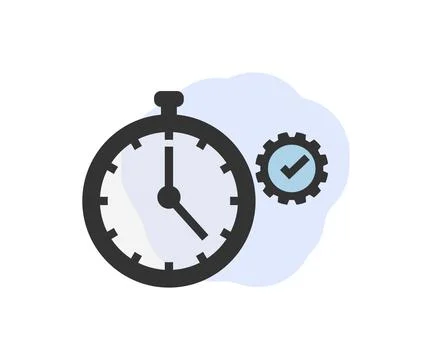 Business efficiency line, Clock and gear with checkmark logo design. Illustrazione stock