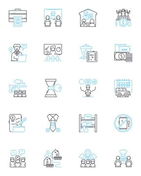 Business efficiency linear icons set. Streamlining, Optimization, Productivity Illustrazione stock