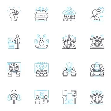 Business efficiency linear icons set. Streamlining, Optimization, Productivity Illustrazione stock