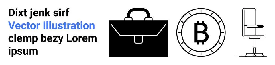 Business Elements Briefcase, Bitcoin, Office Chair - Vector Graphics Stock Illustration