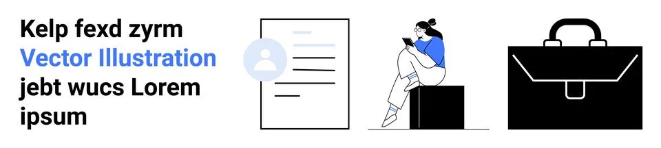 Business Elements with Casual Reader, Document, and Suitcase Illustrations .. Stock Illustration