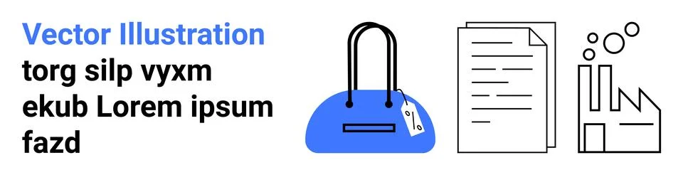 Business Elements Handbag with a Tag, Stack of Documents, Industrial Factor.. 库存插图