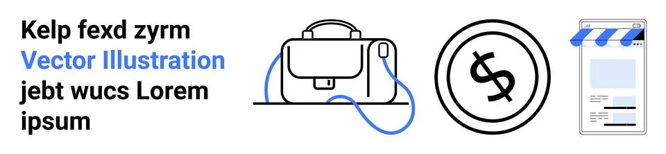 Business elements including a briefcase, dollar sign, and a webpage icon. Ide Stock Illustration