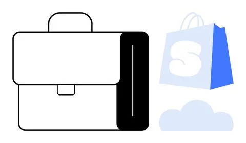 Business Elements including a Briefcase Shopping Bag and Cloud Icon Stock Illustration