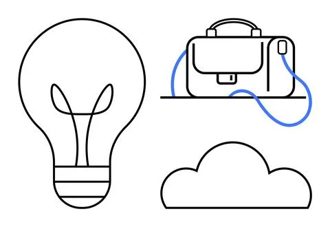 Business Elements Light Bulb, Briefcase, and Cloud Icons Representing Ideas.. Stock Illustration