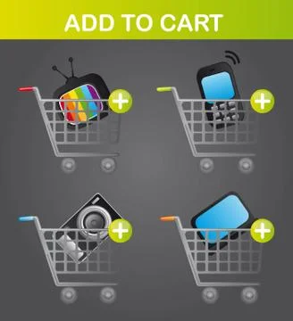 Business elements over carts over gray background. vector Stock Illustration