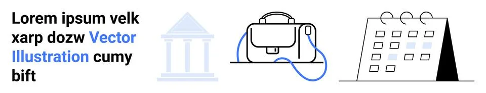 Business Elements Vector with Text, Briefcase, Calendar and Bank Building Stock Illustration