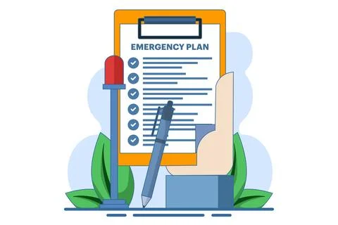 Business emergency plan concept, disaster checklist. Ilustración de archivo