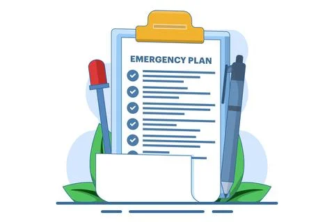Business emergency plan concept, disaster checklist. Ilustración de archivo