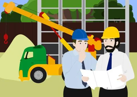 Business Engineer and worker teamwork ,Building under Construction site Stock Illustration