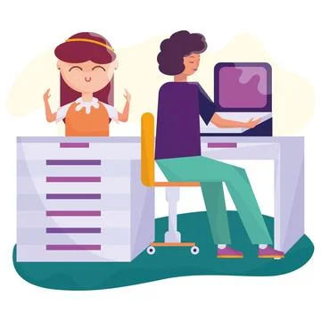 Business environment concept with pair of characters working together Vector Stockillustratie