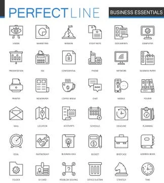 Business essential thin line web icons set. Outline stroke icons design. Stock Illustration