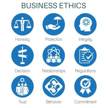 Business Ethics Solid Icon Set w Honesty, Integrity, Commitment, and Decision 스톡 일러스트