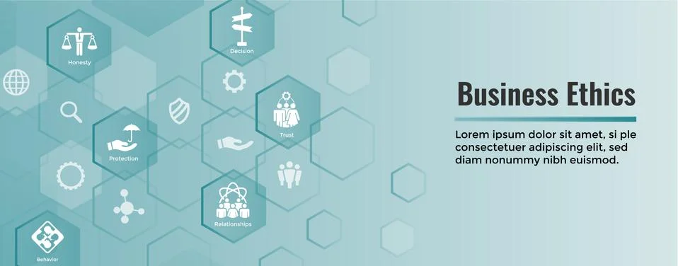 Business Ethics Solid Icon Set w Honesty, Integrity, Commitment, and Decision Stock Illustration