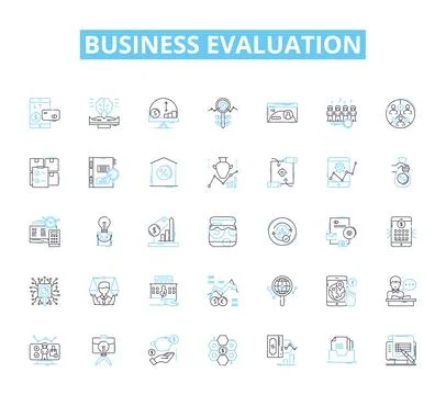 Business evaluation linear icons set. Analysis, Appraisal, Assessment イラスト素材