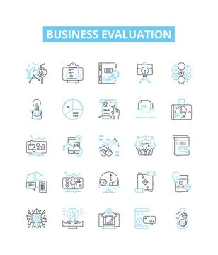 Business evaluation vector line icons set. Valuation, Analysis, Assess Illustrazione stock