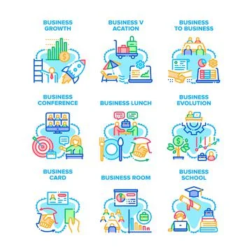 Business Evolution Set Icons Vector Illustrations Stock Illustration