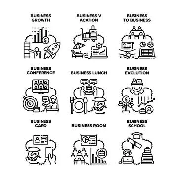 Business Evolution Set Icons Vector Black Illustration Stock Illustration