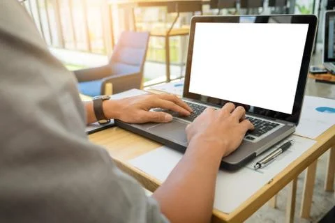 Business executives hands using computer labtop and set new valuation project Stock Photos