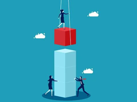Business expansion. Businessmen help stack cubes. business concept vector Stock Illustration