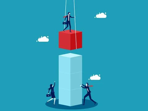 Business expansion. Businessmen help stack cubes. business concept vector Stock Illustration
