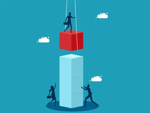 Business expansion. Businessmen help stack cubes. business concept vector Stock Illustration
