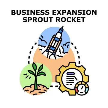 Business expansion sprout rocket development icon Stock Illustration
