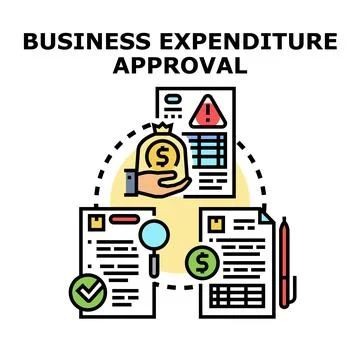 Business expenditure approval process with documents and money Stock Illustration