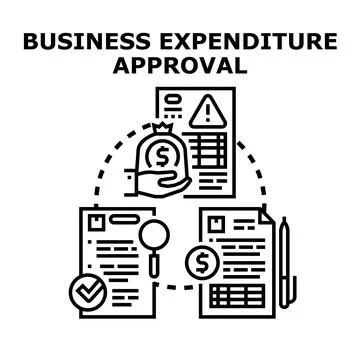 Business expenditure approval process with documents and money Stock Illustration